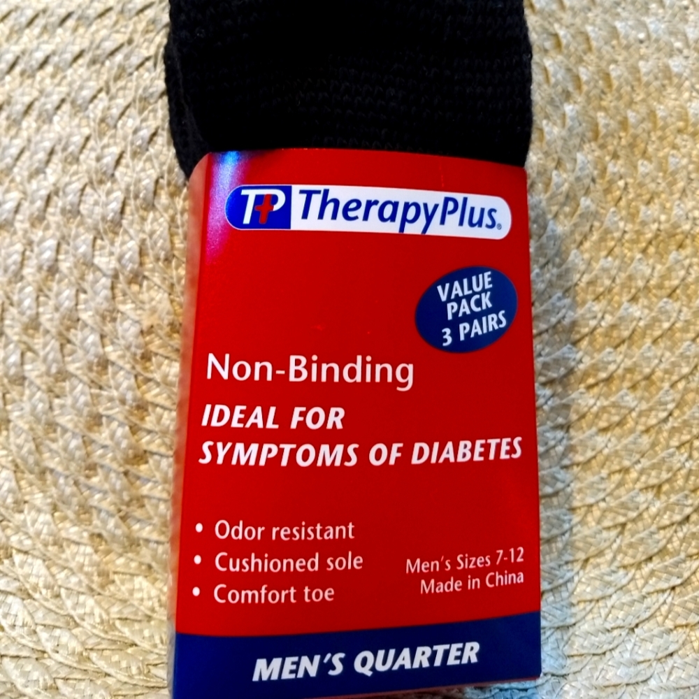 Men's 3 Pairs Diabetic Socks Black Qtr Non-Binding Comfort 7-12 M-LTherapyPlus M